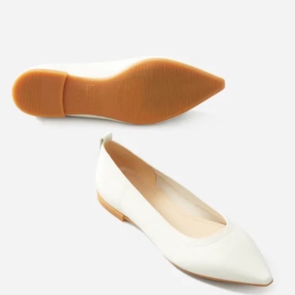 Everlane Italian Leather The 40 Hour Pointed Toe Flats in Cream White Size 10